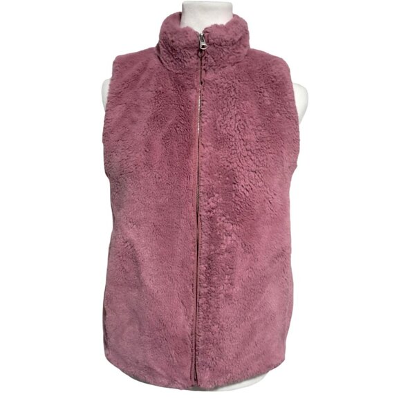 J.Crew Factory Faux Fur Teddy Vest Guava Berry Pink XS Cozy Zip Barbiecore - Picture 1 of 12